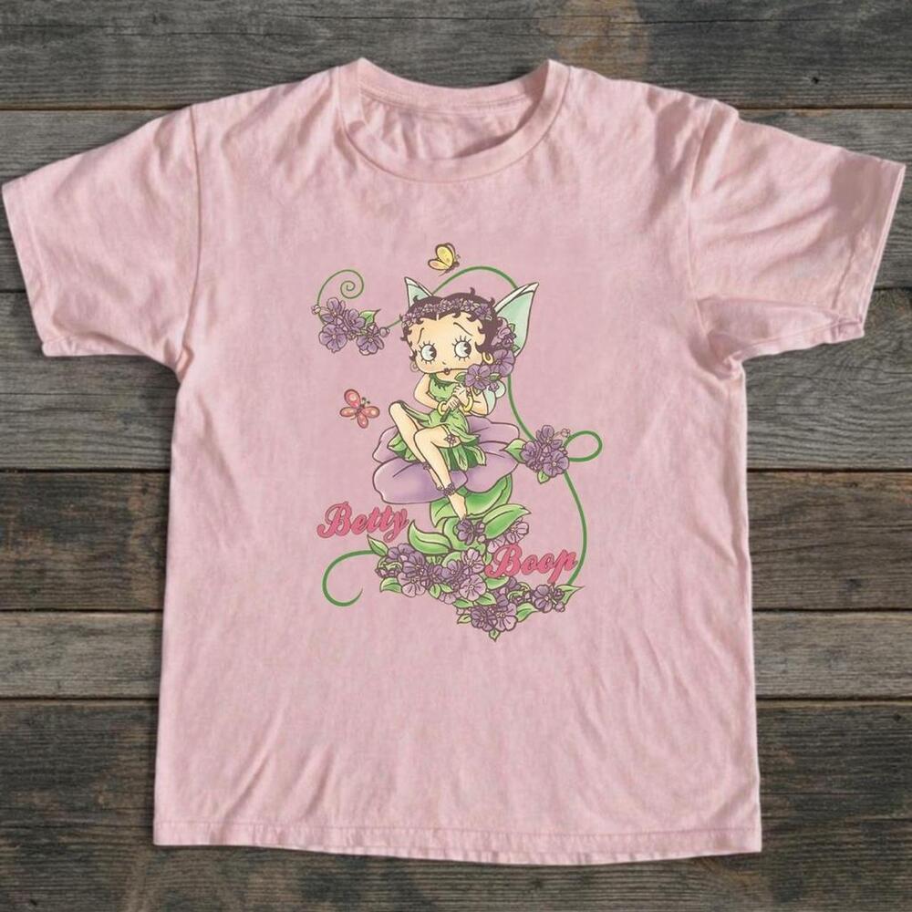 Betty Boop Flower Fairy Garden Graphic Y2k Vintage Pink T-shirt